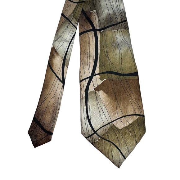 J. Garcia Mens Moon Mountain Collection Silk Tie Abstract Brown & Olive Pattern - Picture 2 of 5